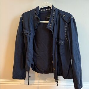 Navy Blue Grommet-Detail Jacket